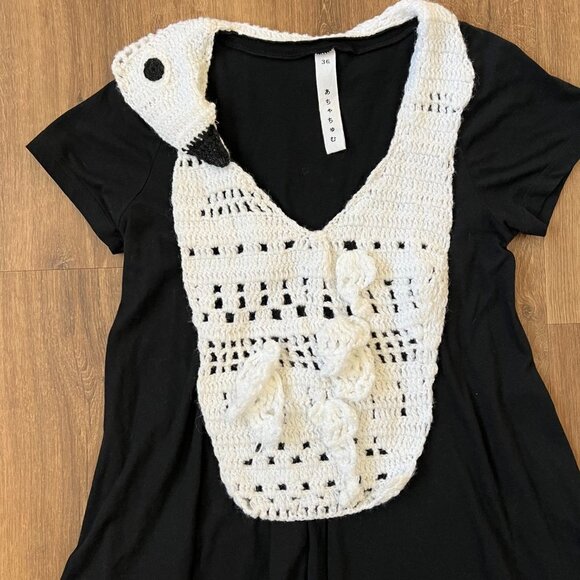 Crochet Swan Unique Quirky Black Dress Sz Small - Picture 2 of 12